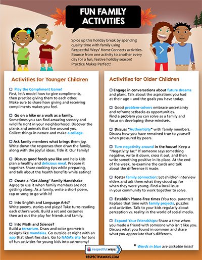 Respectful Ways Fun Family Activities for the holidays